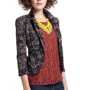 Anthropologie Navy Floral Blazer